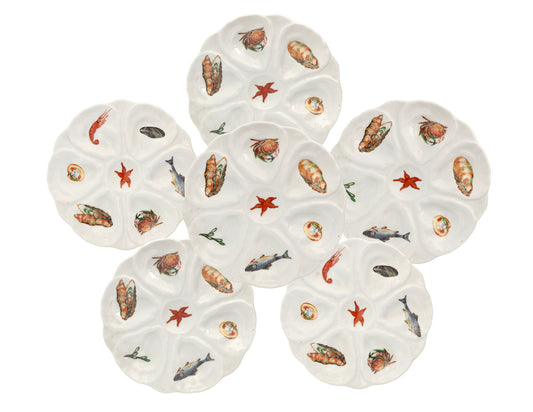 French Midcentury Sea Life Oyster Plates, Set of Six