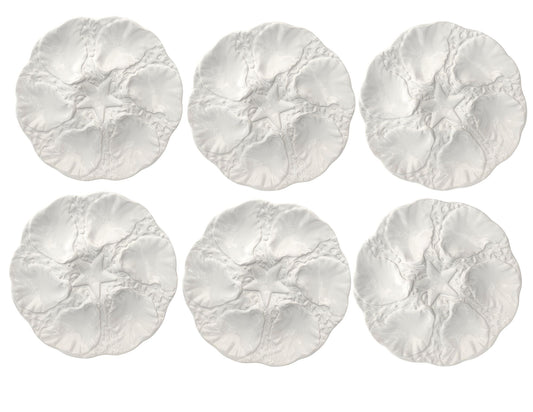 Midcentury Majolica Starfish Oyster Plates, Set of Six - c.1950–1970