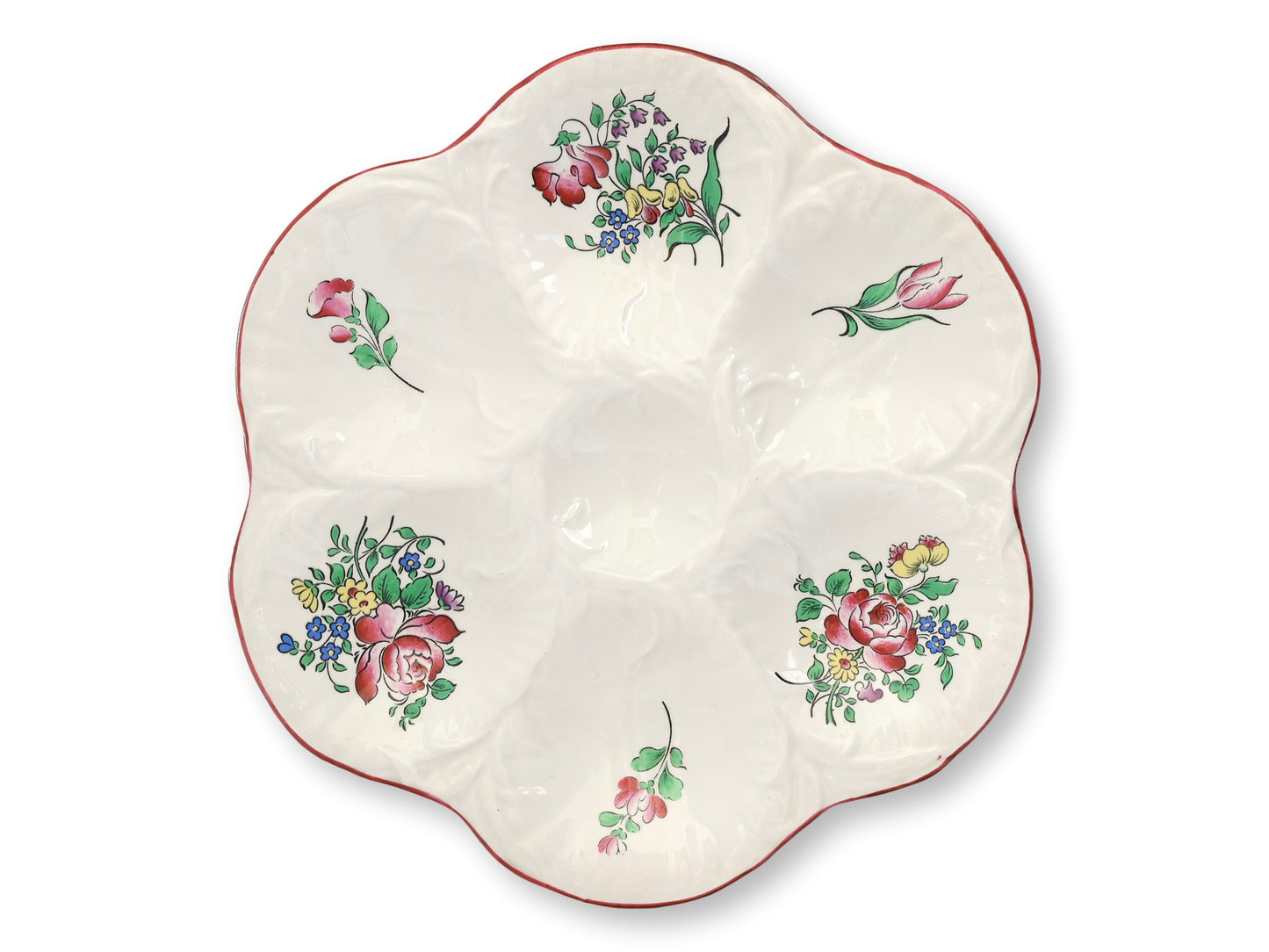 Antique Hand-Painted French Luneville Floral Faience Oyster Plate