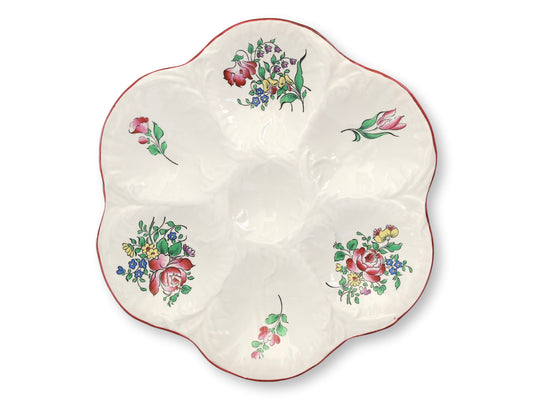 Antique Hand-Painted French Luneville Floral Faience Oyster Plate
