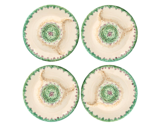 French Longchamp Terre de Fer Majolica Artichoke Plates, Set of 4
