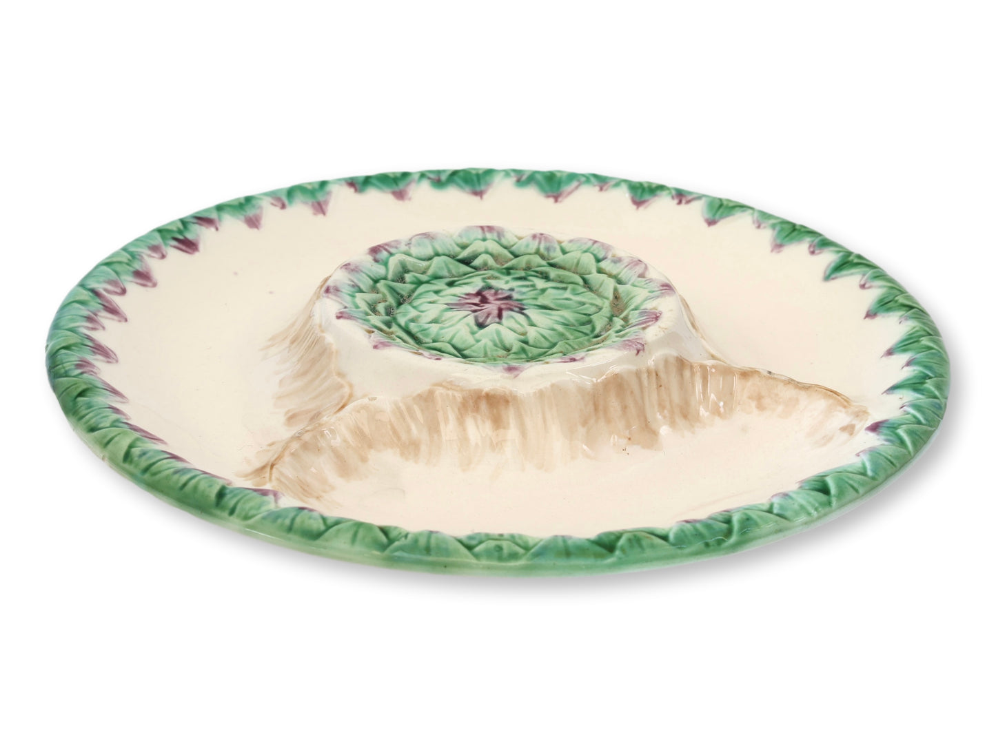French Longchamp Terre de Fer Majolica Artichoke Plates, Set of 4