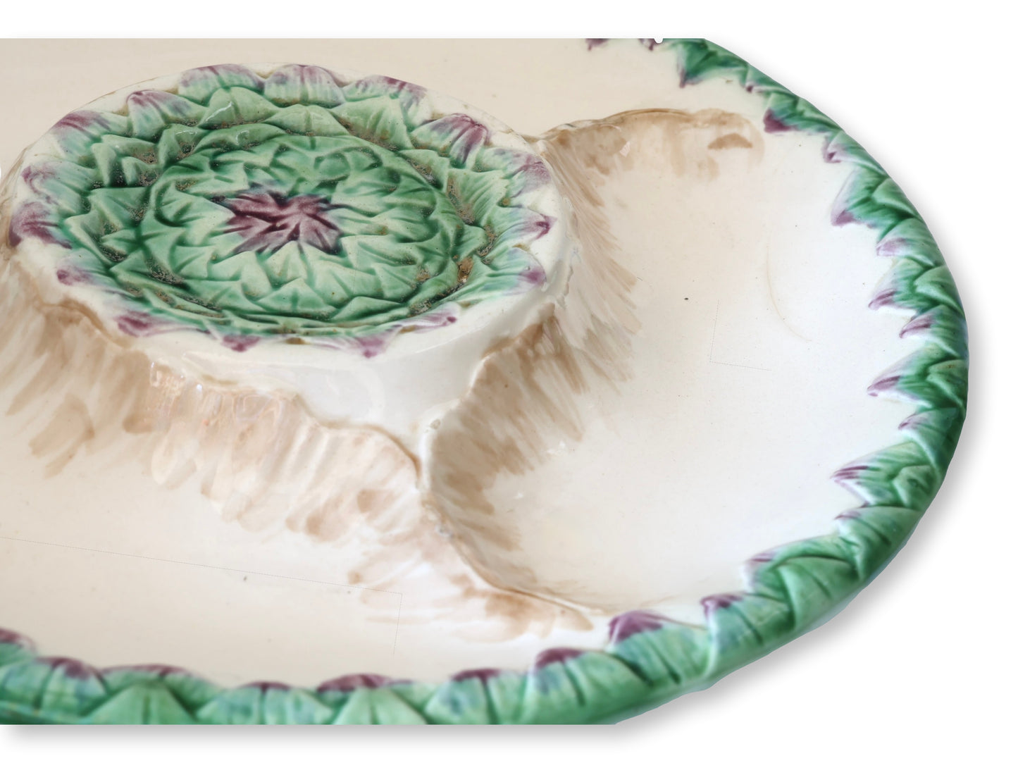 French Longchamp Terre de Fer Majolica Artichoke Plates, Set of 4