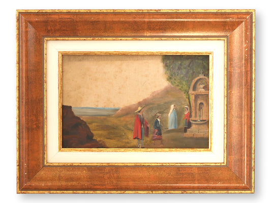 Folk Art European Village Scene w/ Fountain Shrine