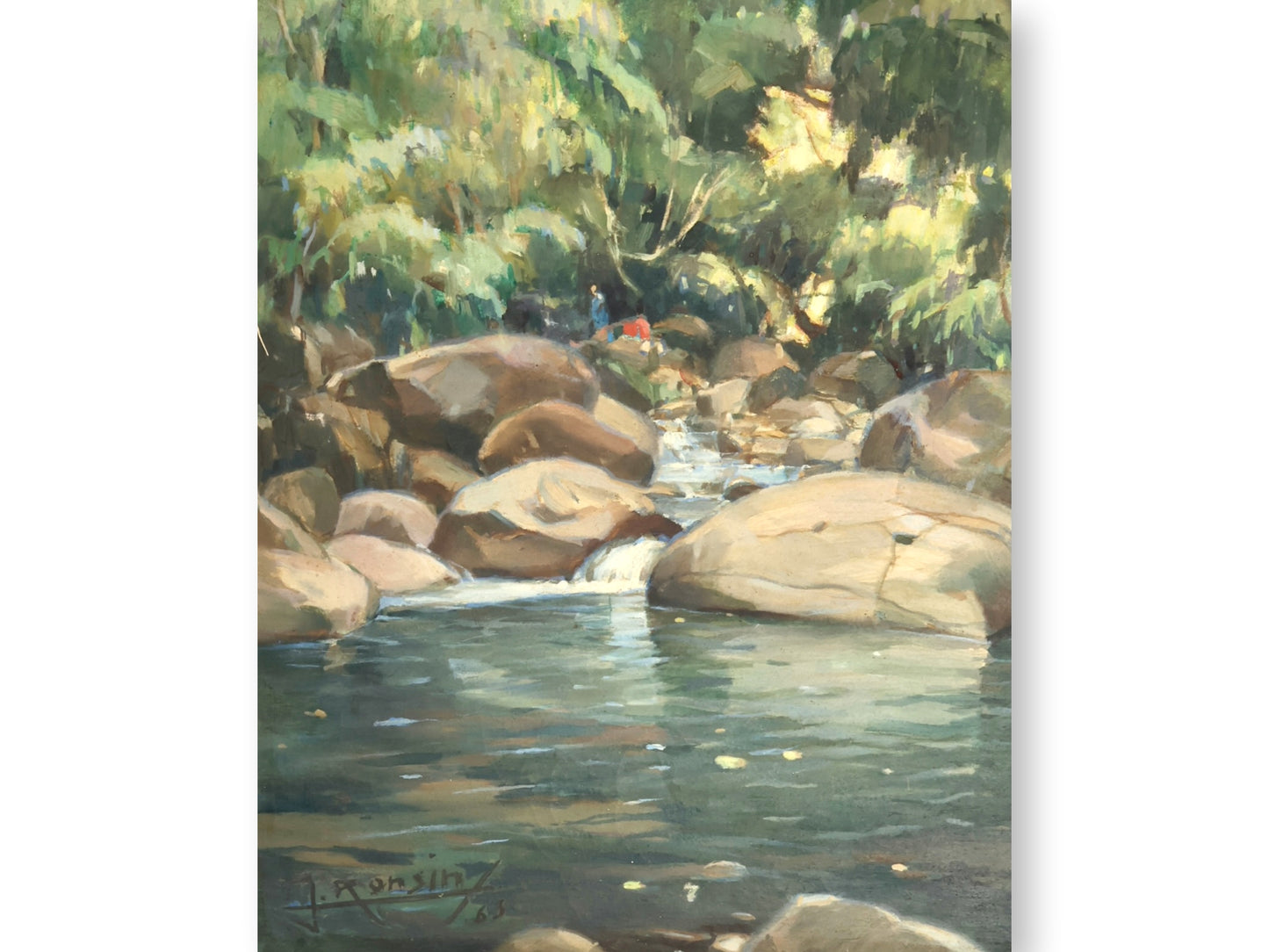 1963 French Painting of Rivière de Pigeon in Guadeloupe
