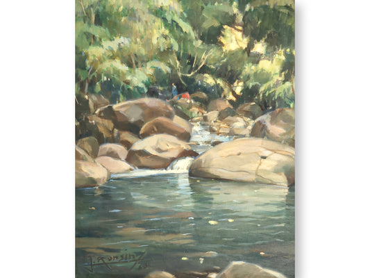 1963 French Painting of Rivière de Pigeon in Guadeloupe