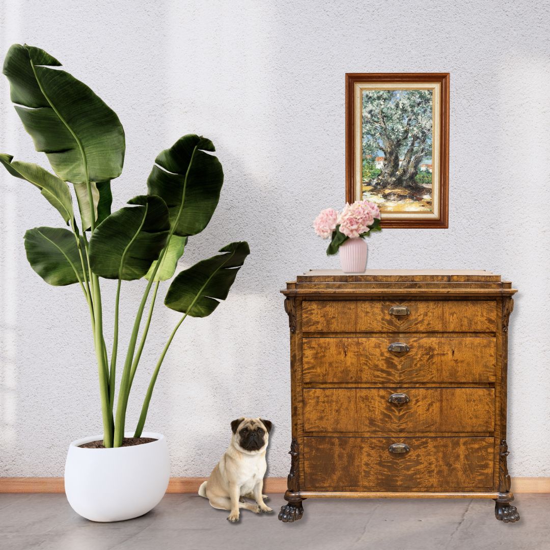 French Oil Painting of Flowering Tree in Provençal Landscape