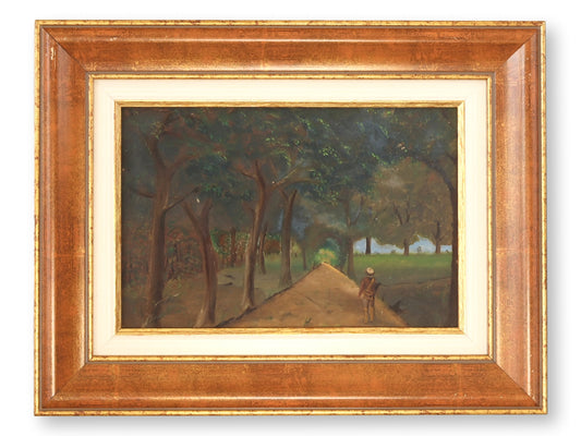 Antique French Tree-Lined Country Path Oil Painting
