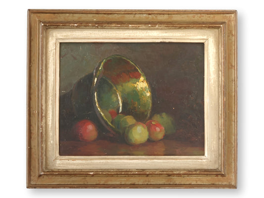 Early 20th-Century French Still Life – Apples in Brass Bucket