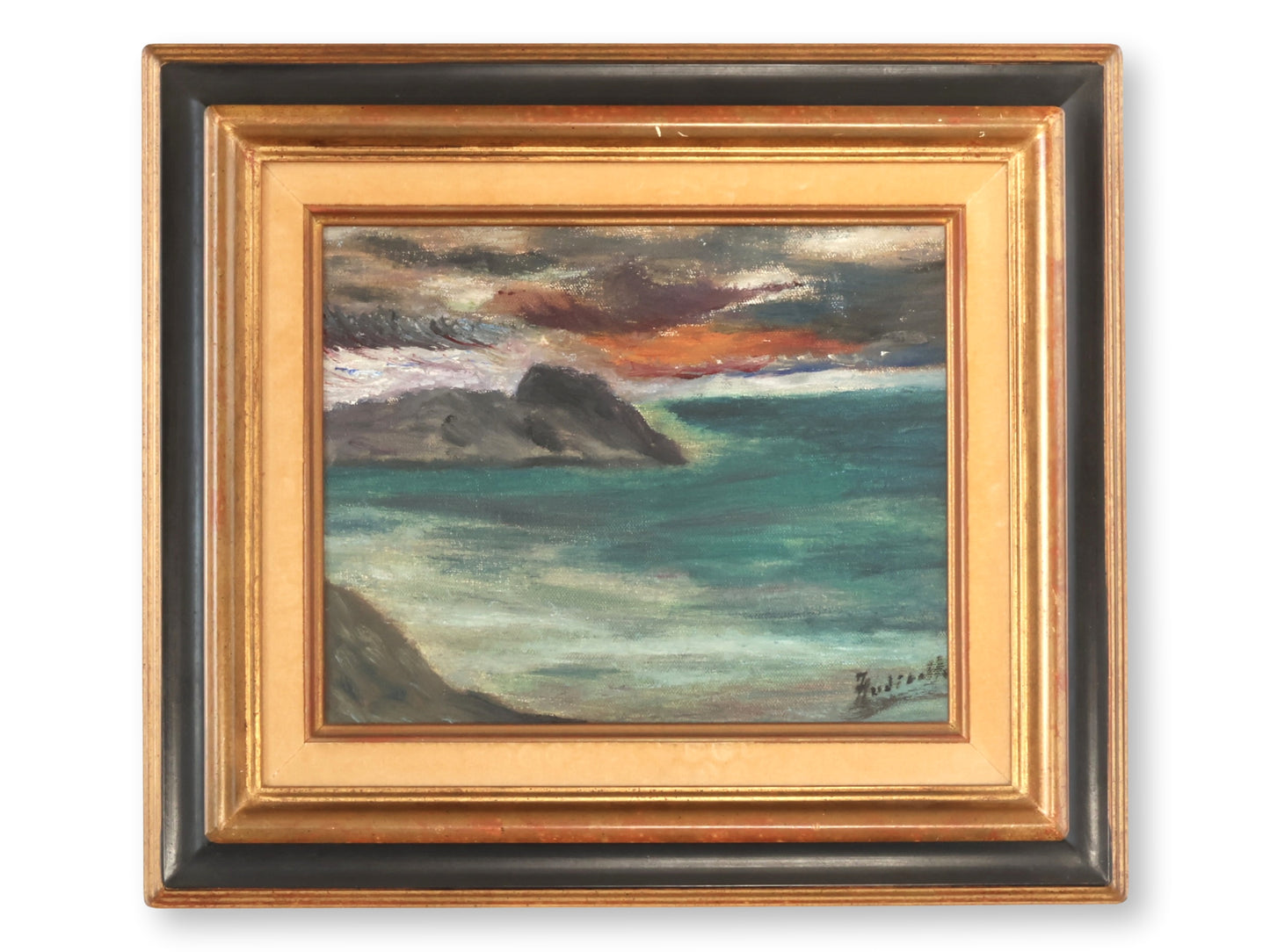 Atmospheric French Rocky Coast Painting