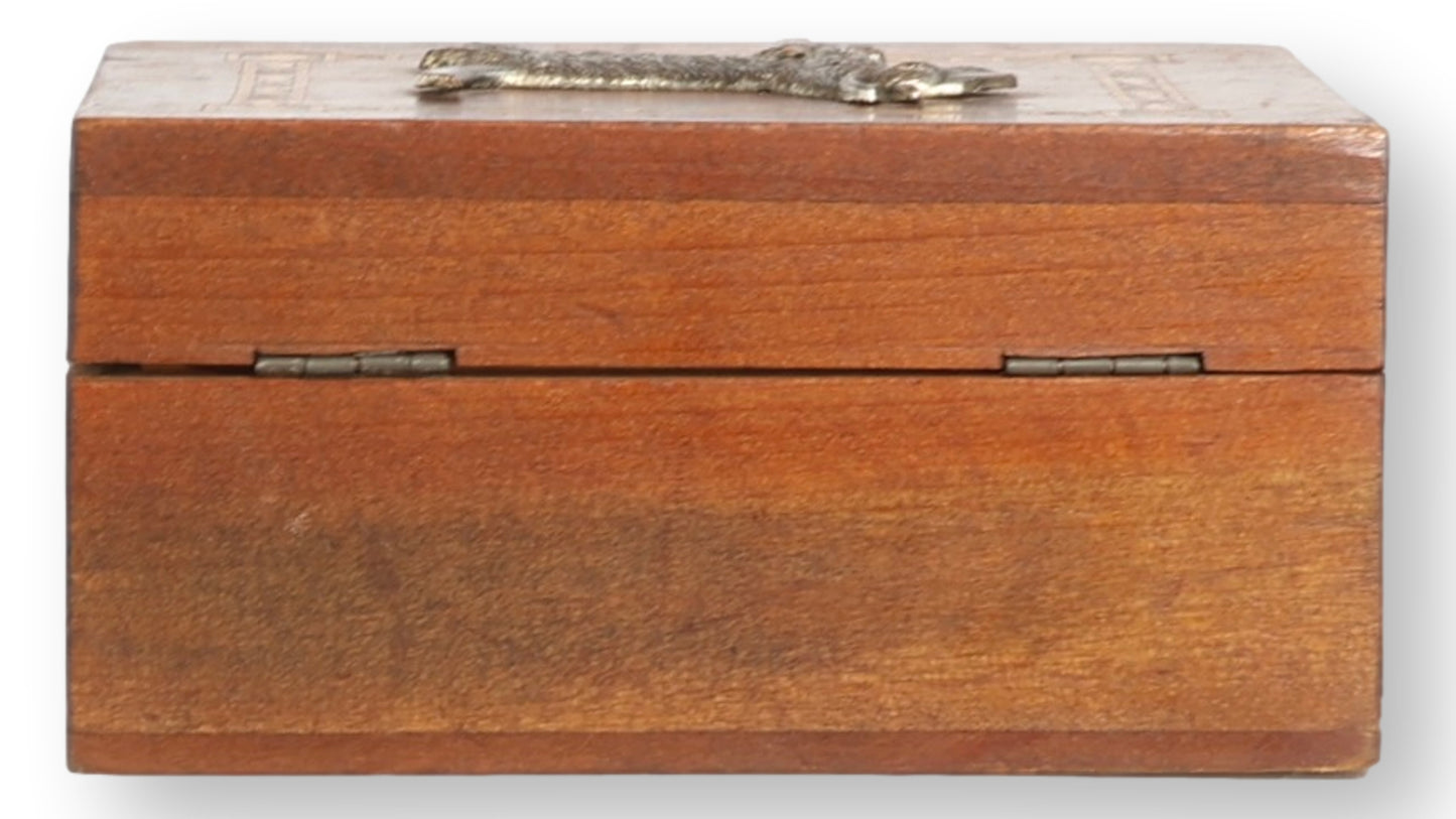 1920s Art Deco English Scotty Dog Inlaid Wood Trinket Box