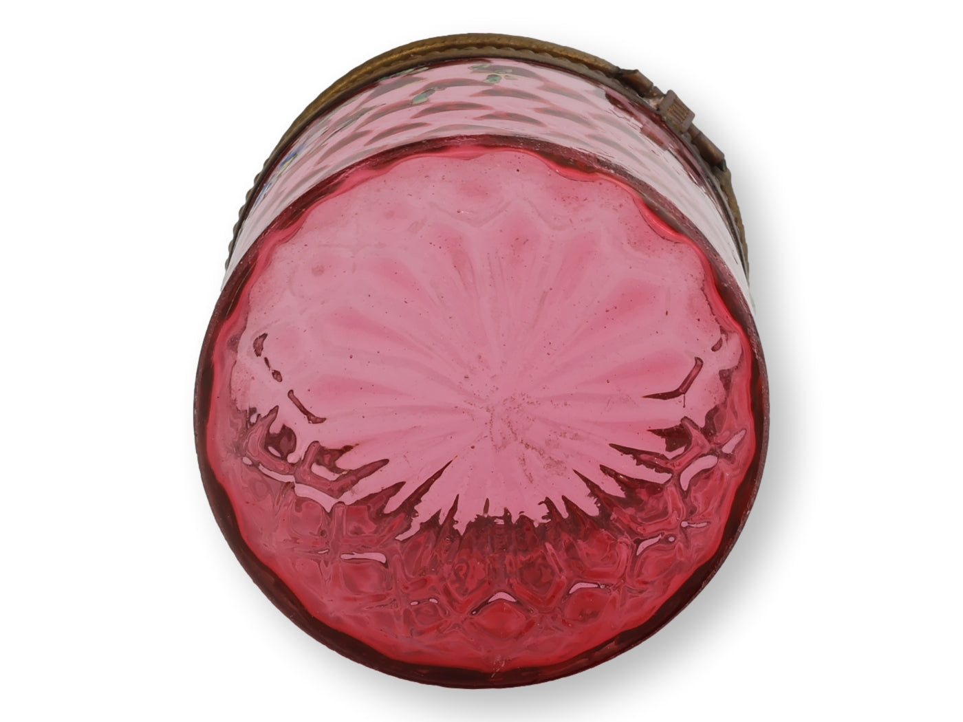 Victorian Hand-Enameled Cranberry Glass Vanity Box