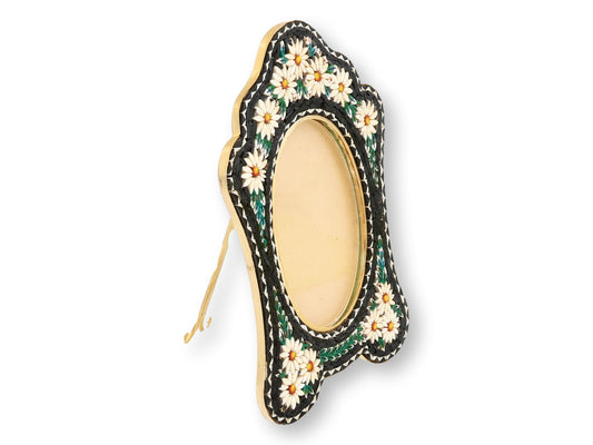 Midcentury Italian Micromosaic Picture Frame with Daisy Border