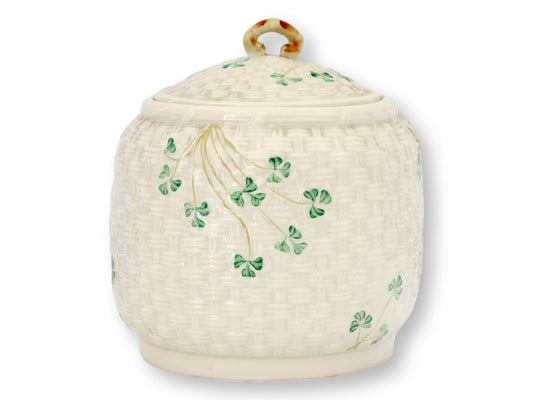Irish Belleek Shamrock Biscuit Barrel