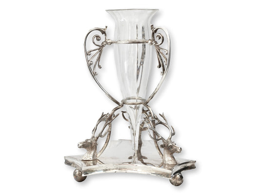 Victorian Stag Head Silverplate Centerpiece Vase