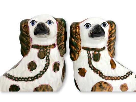 Rare - English Victorian 9.5" Copper King Charles Spaniel Dogs w/ Blue Eyes