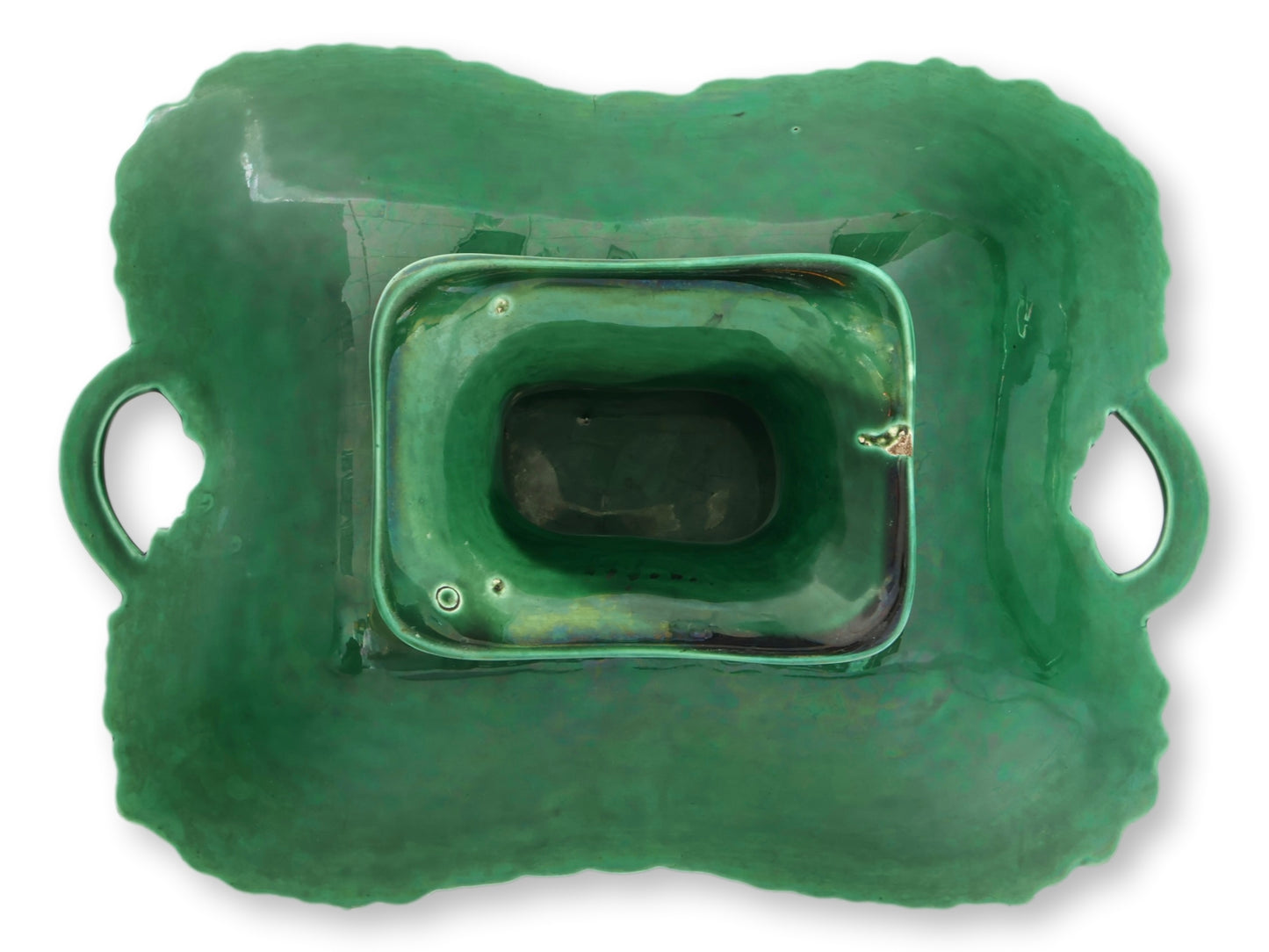 Antique English Green Majolica Berry and Vine Footed Dish