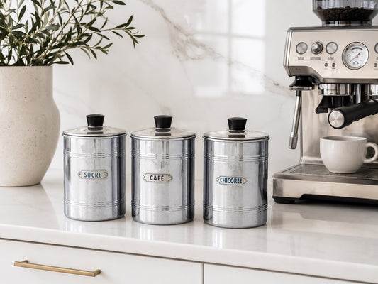 1950s French Chrome Coffee Making Canisters