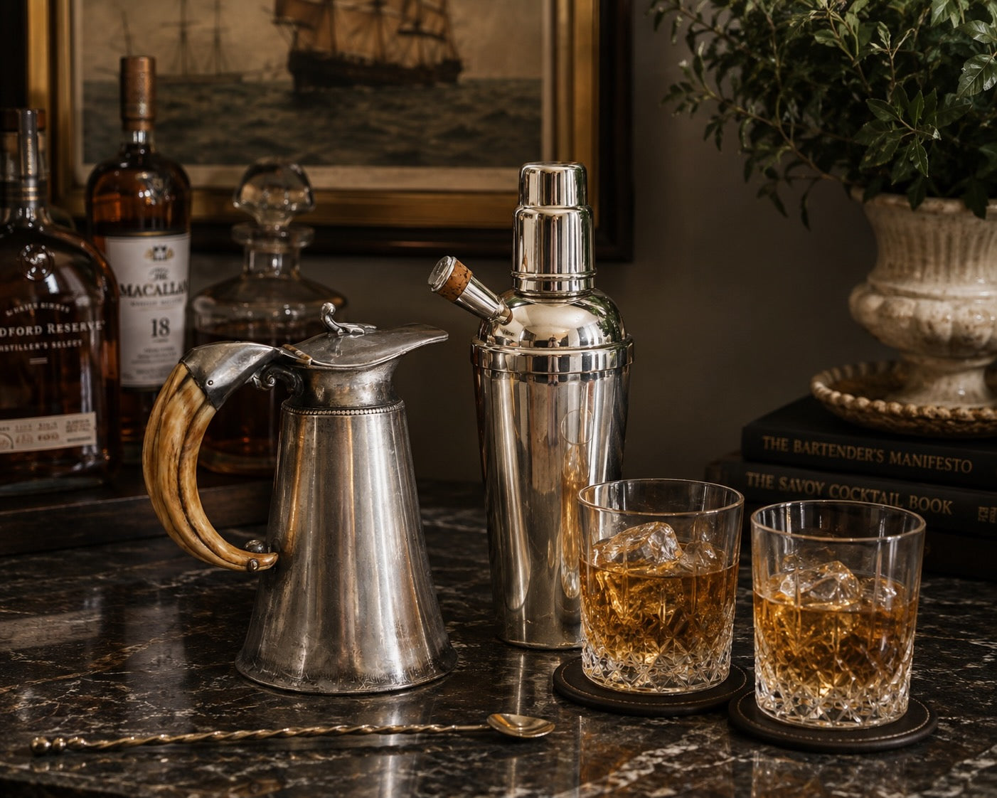 Silverplate & Staghorn Ale Pitcher