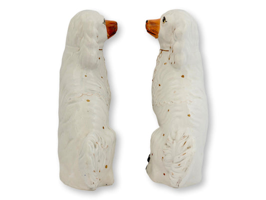 Large White Antique Staffordshire Dogs