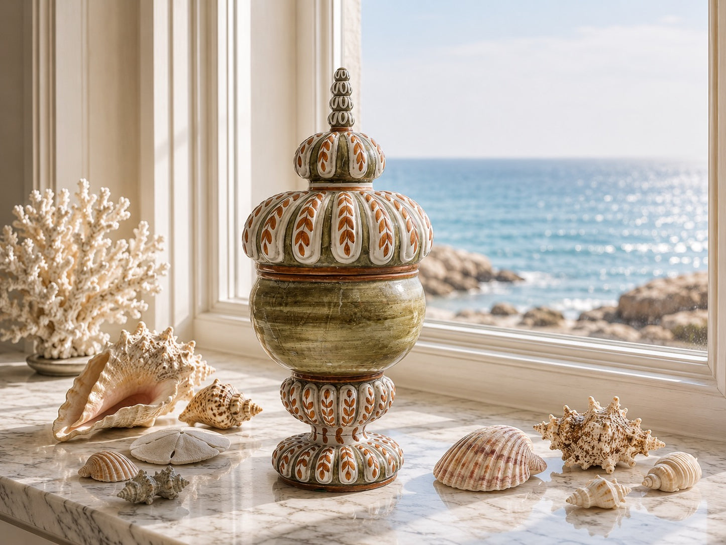 Midcentury Italian Faience Lidded Urn