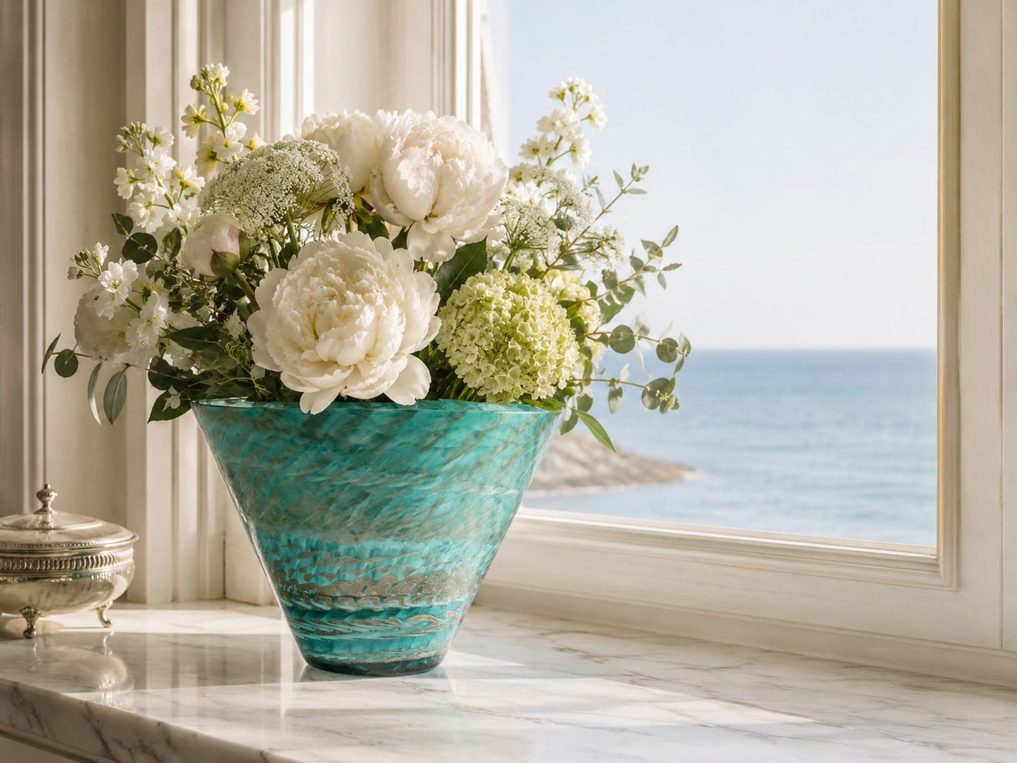Aquamarine Italian Murano Glass Large Vase