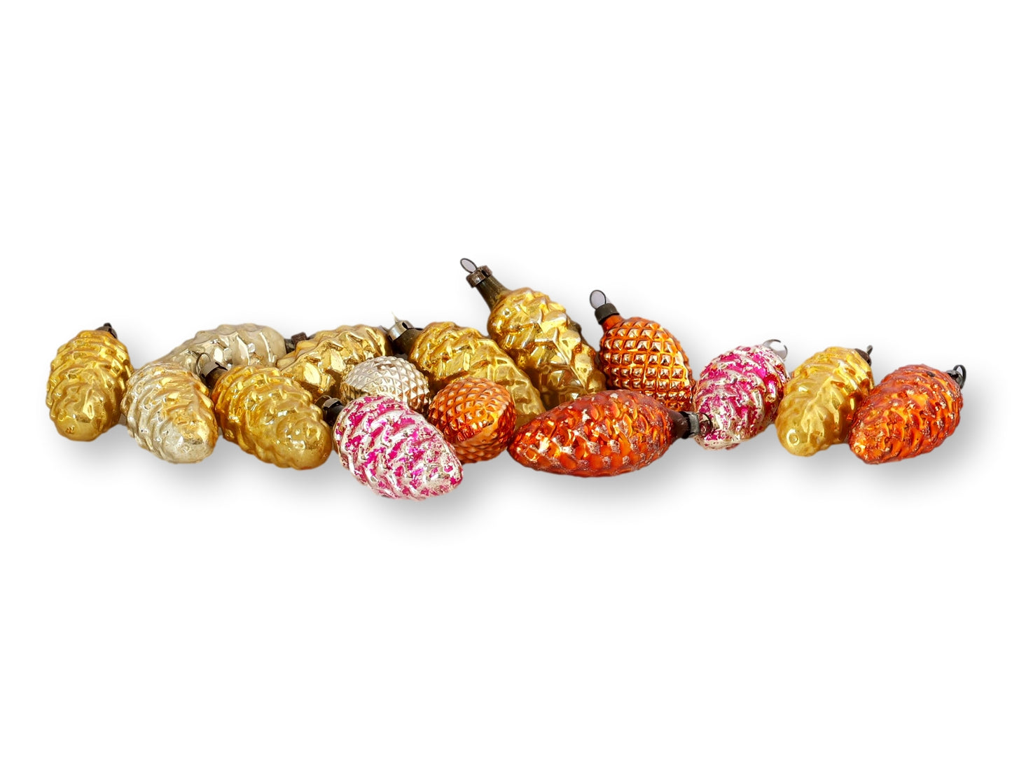 Midcentury Mercury Glass Pinecone Ornaments, Set of 15