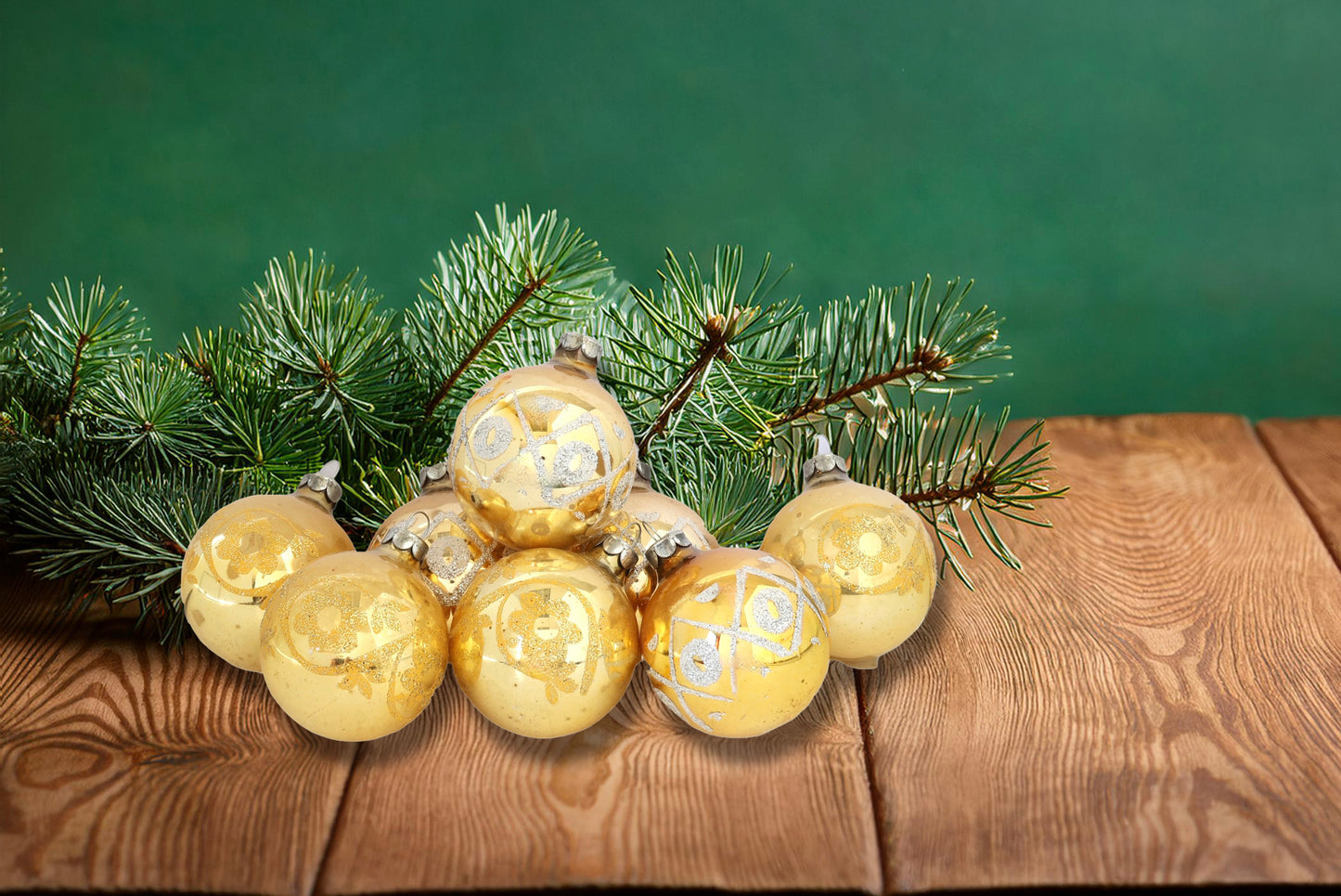 Midcentury Gold Mercury Glass Ornaments