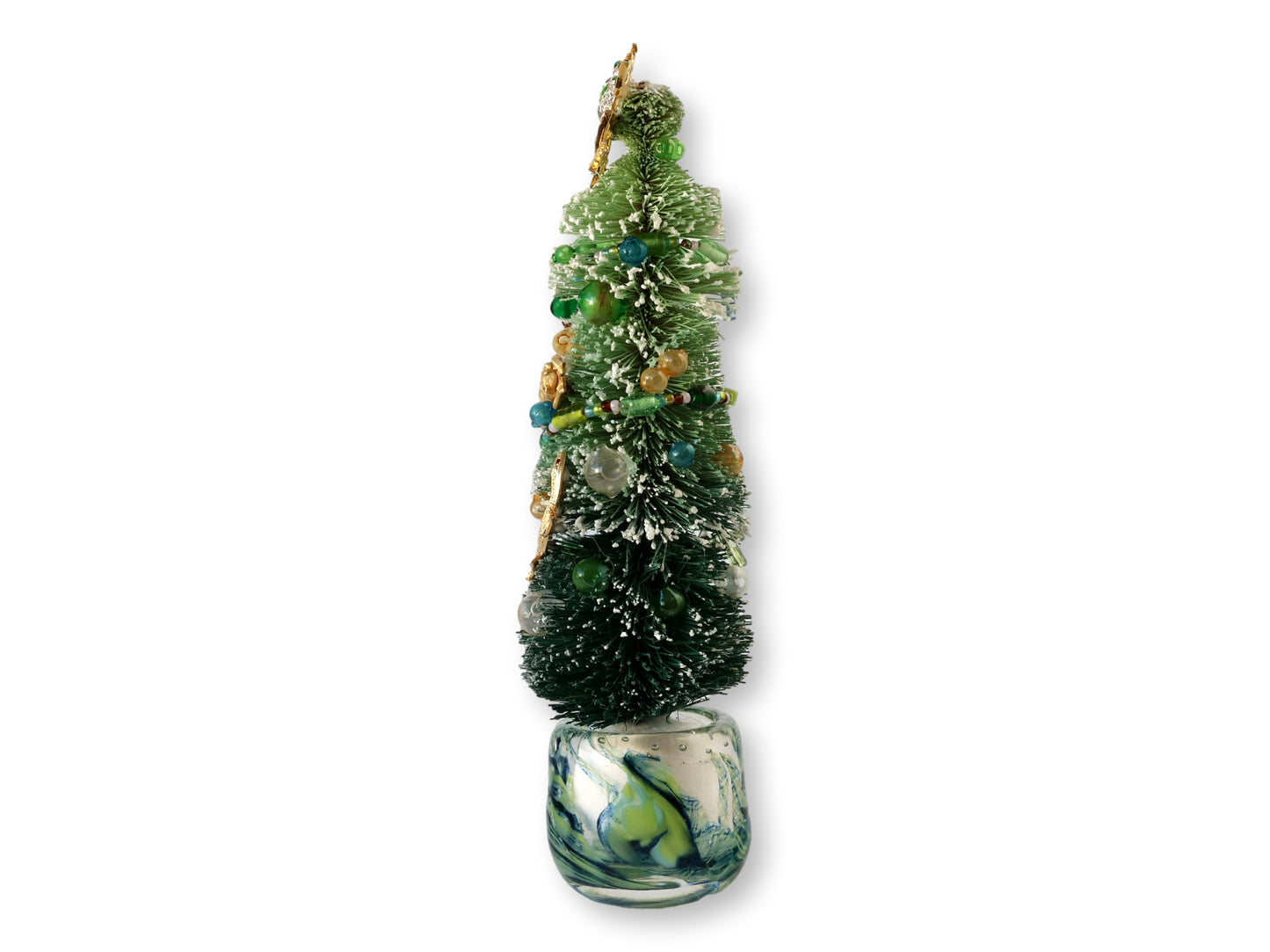 Midcentury Bottle Brush Tree with Frogs w/ Art Glass Base
