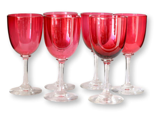 Antique English Victorian Hand-Blown Wine Stems, Set of Six