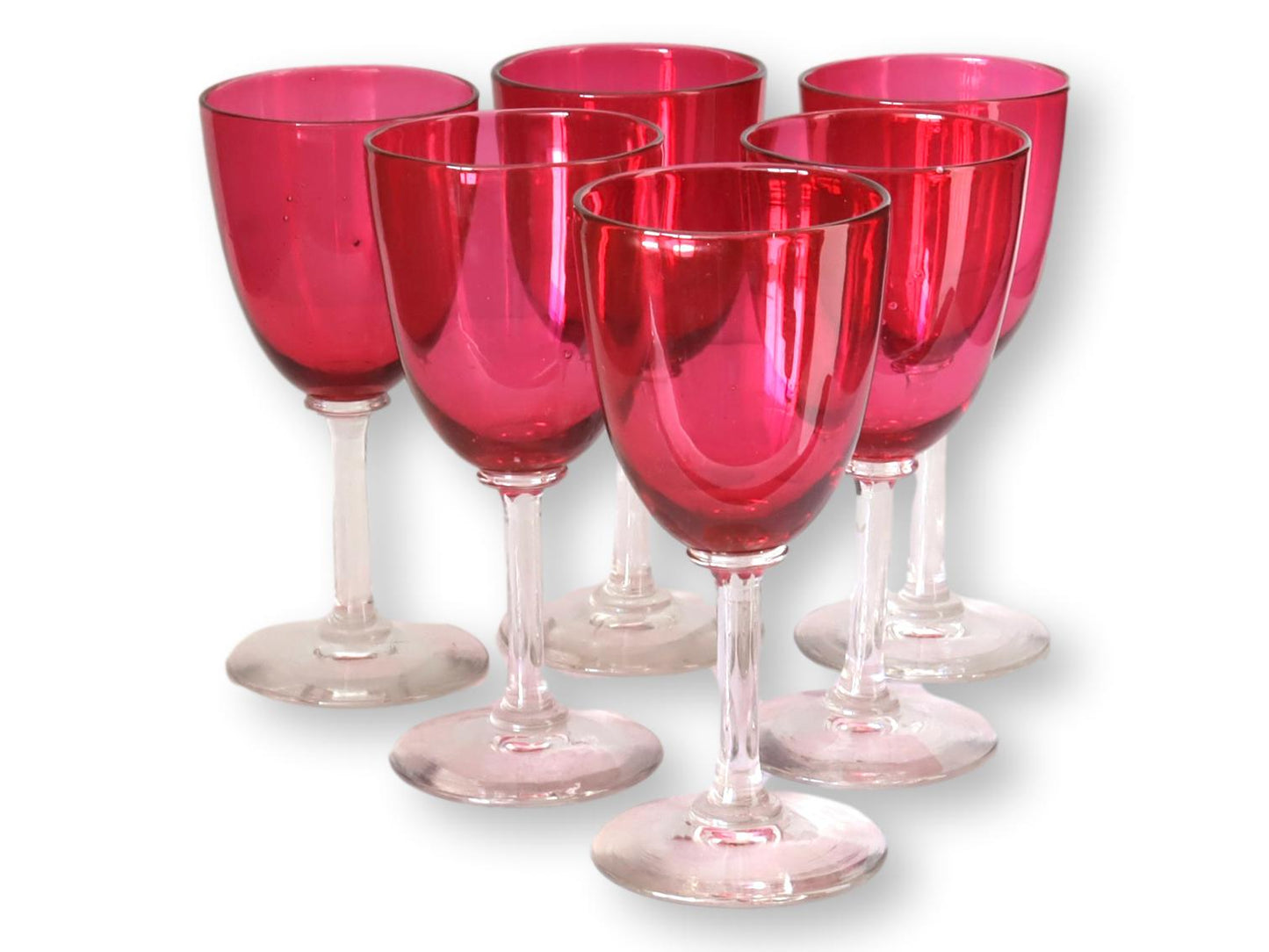 Antique English Victorian Hand-Blown Wine Stems, Set of Six