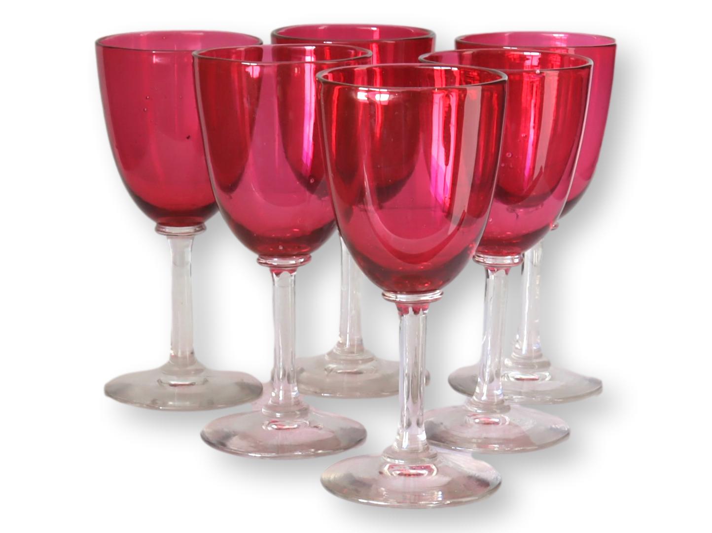 Antique English Victorian Hand-Blown Wine Stems, Set of Six