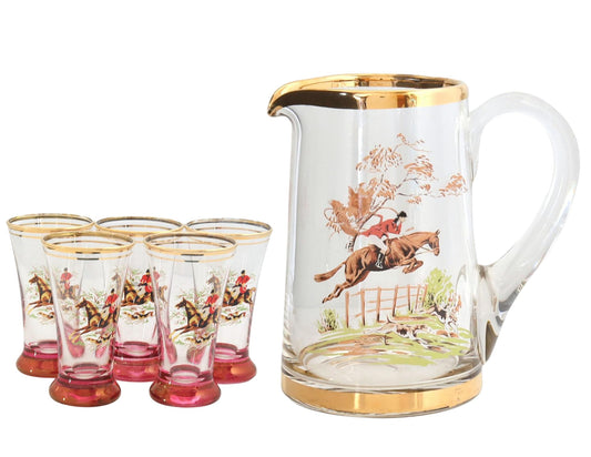 Midcentury Steeple Chase Fox Hunt Beverage Set