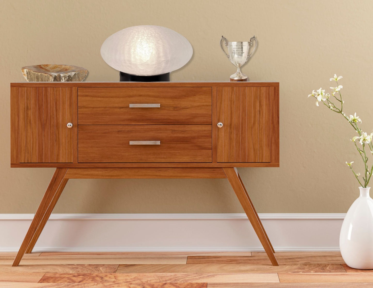 Midcentury Sculptural Crackle Glass Console Lamp