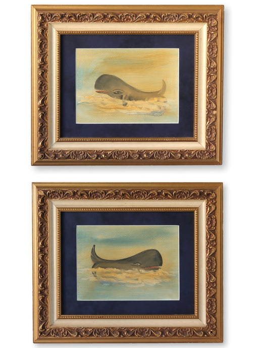 Folk Art Whale Watercolor Paintings