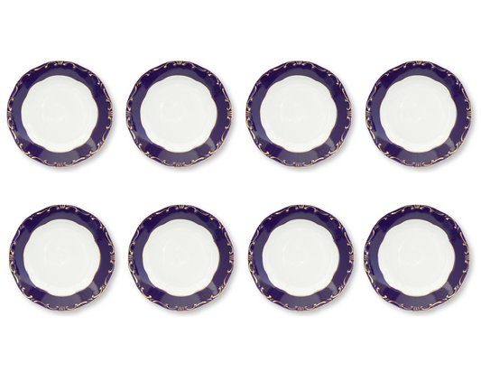 Set of 8 Pompadour III Cobalt & 18K Salad Plates