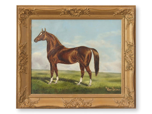 Midcenutry Chestnut Horse Oil Painting