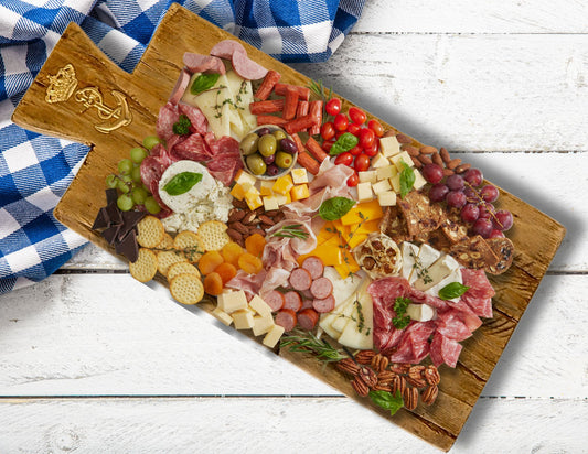 Antique French Cutting / Charcuterie Board w/ Brass Crown & Anchor