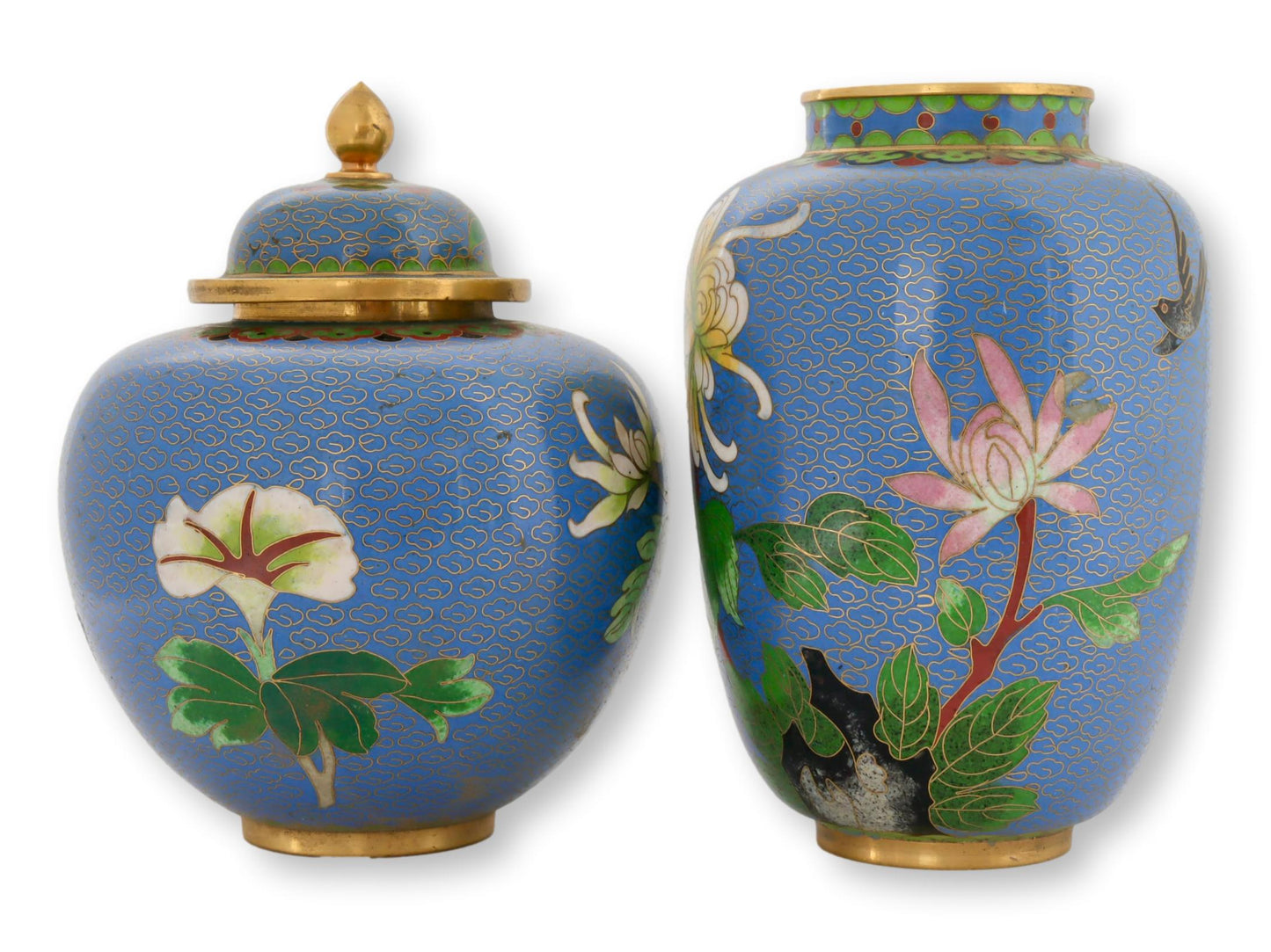 Vintage Cloisonné Vase & Ginger Jar Set