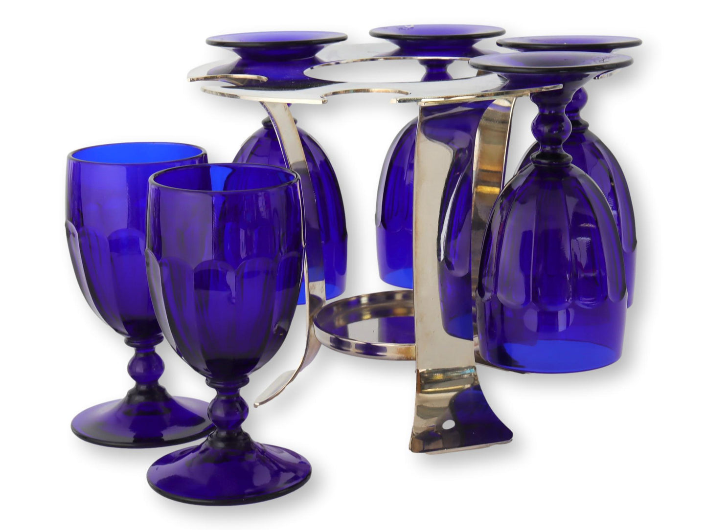 English Silver-Plate Art Deco Style Glassware Rack & Glasses