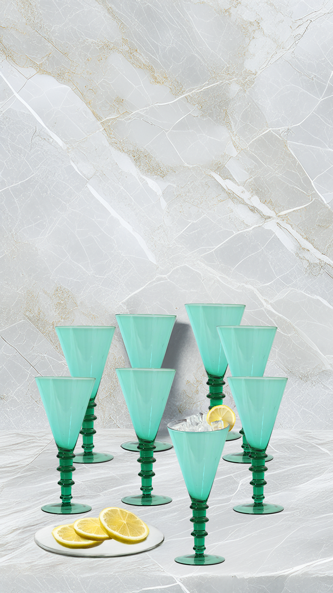 1820s English Green Cocktail Glasses, Set of 8