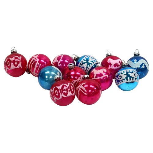 Midcentury Mercury Glass Ornaments, Set of 12