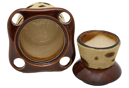 Midcentury French Cow Hide Tobacco Jar