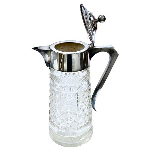 Antique Heavy Cut Crystal w/ Silver-Plate Wine Jug