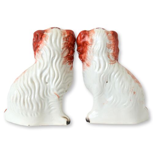 Antique Russet English Staffordshire King Charles Spaniel Dogs