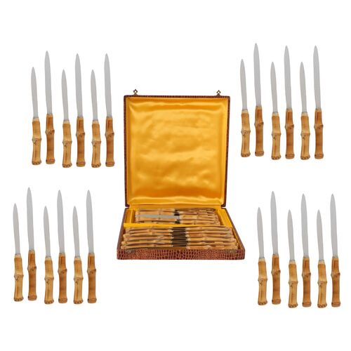 Midcentury French Bamboo Knives, 24 pcs