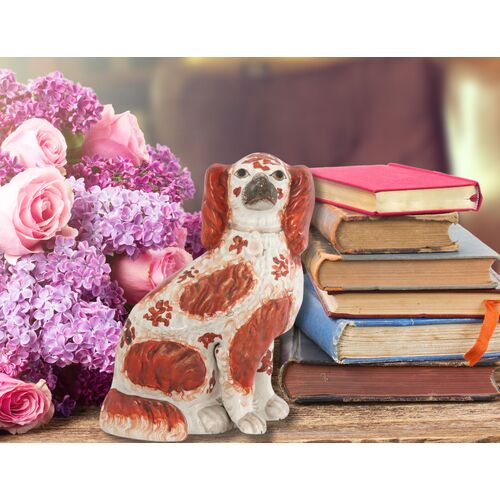 Antique English Staffordshire Rust King Charles Spaniel