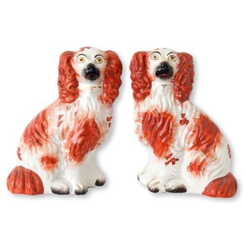 Antique Russet English Staffordshire King Charles Spaniel Dogs