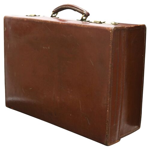 1950s Harrods London Leather Suitcase