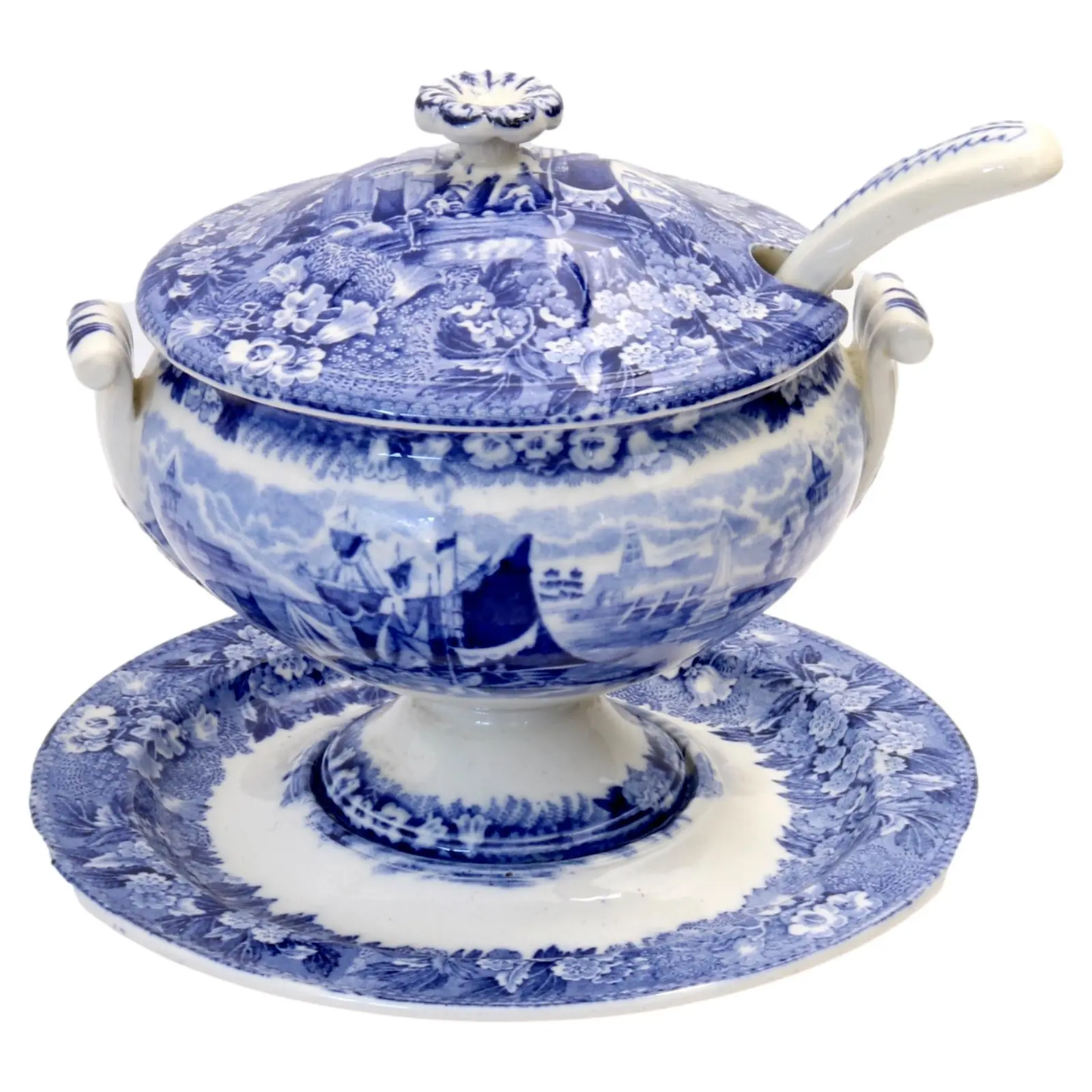 Antique Wedgwood Farerra Pattern Sauce Tureen w/ Ladle & Undertray